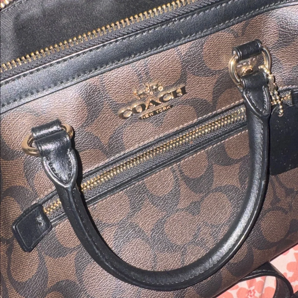 Coach Brown Rowan Signature Crossbody Satchel with Gold Hardware EUC - Picture 12 of 13
